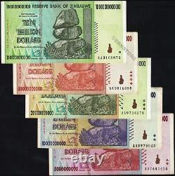 1 10 Trillion Dollars Zimbabwe 2008 22 Banknotes Set Rare All AA Authentic