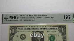 $1 2017 Fancy Serial Number Federal Reserve Bank Note Bill UNC66 PMG #66000606