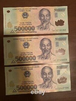 1,500,000 VIETNAMESE DONG Cir Bills VND 3 X 500,000 Banknotes Vietnam. 500000 Y