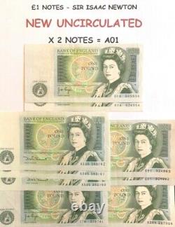£1 Bank Note Uncirculated Rare X 9 One Pound Notes Sir Isaac Newton £1 Note 01a