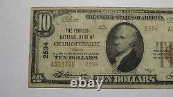 $10 1929 Charlottesville Virginia VA National Currency Bank Note Bill #2594 FINE