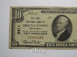$10 1929 Mount Union Pennsylvania PA National Currency Bank Note Bill #6411 FINE