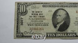 $10 1929 Nazareth Pennsylvania PA National Currency Bank Note Bill! Ch. #5077 VF