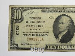 $10 1929 Newport Kentucky KY National Currency Bank Note Bill Charter #2726 Fine