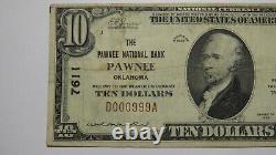 $10 1929 Pawnee Oklahoma National Currency Bank Note Bill Ch #7611 #999 Serial #