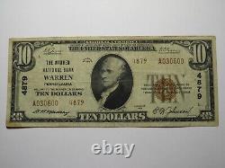 $10 1929 Warren Pennsylvania PA National Currency Bank Note Bill Ch. #4879 VF