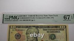$10 2017 Fancy Near Serial Number Federal Reserve Bank Note Bill UNC67 #83388383