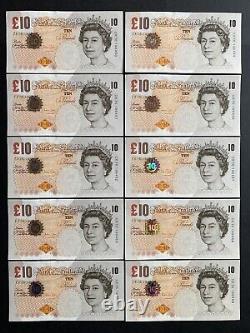 £10 Cosecutive Run Of 10 Andrew Bailey Mint Crisp CK16 Uncirculated Notes