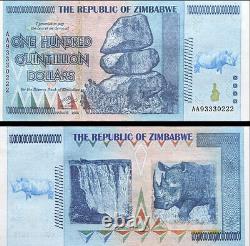 100 Quintillion $AA Banknote Zimbabwe 2008 Bank Fresh (2 Notes)