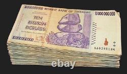 100 x Zimbabwe 10 billion Dollar banknotes-full currency bundle