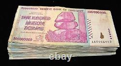 100 x Zimbabwe 500 Million Dollar banknotes- AA/AB 2008 / currency bundle