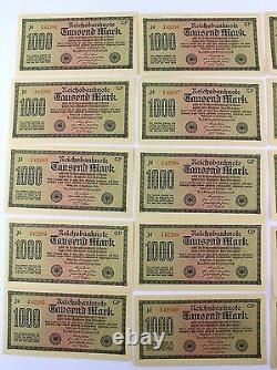 15x Ro. 75d Banknote 1000 Mark 1922 TOP Cash Fresh Continuous No. Old Bill