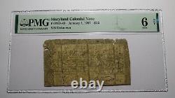 1767 $2/3 Maryland MD Colonial Currency Bank Note Bill G6 PMG Graded RARE