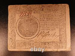 1778 Revolutionary War MONEY Early American Banknote $7 Dollars Finance