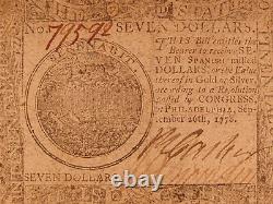 1778 Revolutionary War MONEY Early American Banknote $7 Dollars Finance