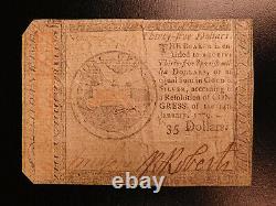 1779 Revolutionary War MONEY Early American Banknote $35 Dollars Finance