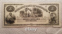 1800's $3 Bill Citizens' Bank of Louisiana LA Obsolete Note Banknote AU About CU