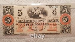 1800's $5 Bill Hagerstown Bank of Maryland MD Obsolete Note Banknote CU UNC