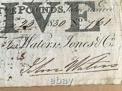 1830 £5 Carmarthen Banknote No761 signed John Walters