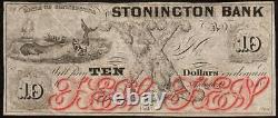 1850s 60s $10 STONINGTON CONNECTICUT WHALING BANKNOTE LARGE CURRENCY PAPER MONEY