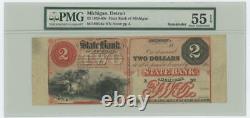 1859-60s Bank of Michigan $2 Dollar Bank Note. Detroit. PMG 55 EPQ