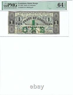 1862 $1 Obsolete Currency Baton Rouge, Louisiana PMG 64 CH UNC EPQ
