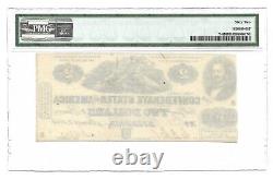 1862 $2 Confederate Currency, Pmg Uncirculated 62 Banknote, T-42
