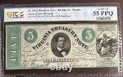 1862 $5 Virginia Treasury Note Richmond, Va Oboslete Banknote Pcgs Au55 Ppq