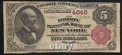 1882 $5 New York, Ny National Bank Note Brown Back 28933