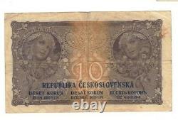 1919 Czechoslovakia 10 Korun Banknote Circulated P8a Top Rare