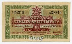 1919 Straits Settlements Singapore, Malacca, Penang 10 Cents Rare Condition