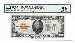 1928 $20 Gold Certificate, Pmg Choice About Uncirculated 58 Banknote