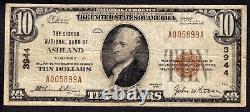 1929 $10 Second National Bank Note Currency Ashland Kentucky Circ Very Fine Vf