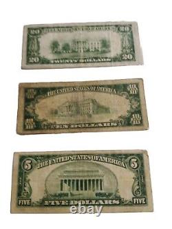 1929 3 bill set! $5, $10, $20 Federal Reserve Bank Note Chicago