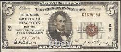 1929 $5 Bill Low Charter # 29 First National Bank Ny Note Currency Paper Money