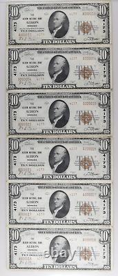 1929 Type 2 $10 National Banknote Uncut Sheet Albion Nebraska Pmg Au 50 13-18