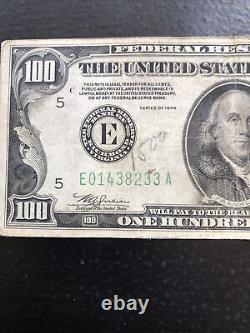 1934 $100 Federal Reserve Bank Note. E01438233A