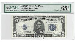 1934d $5 Silver Certificate, Pmg Gem Uncirculated 65 Epq Banknote, Wide II