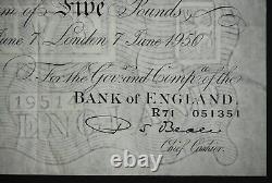 1950 Bank of England BOE Five pounds Beale, R71 051351 £5 banknote 26856