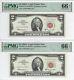 1963A $2 Legal Tenders, US Notes. 2 PMG GEM Uncirculated 66 EPQ Banknotes