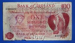 1974 Bank of Ireland, One Hundred pound, Chestnut £100 banknote A000554 26928
