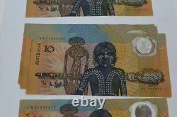 1988 $10 Bicentennial Polymer 10 Consecutive Australian Banknote Prefix AB 12