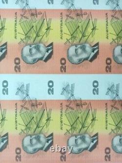 1995 Australia Fraser evans 40pc uncut $20 banknote sheet no frame coa 16