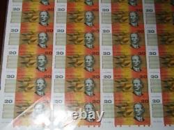 1995 Fraser/Evans Uncut $20 Sheet Australia. Only 250 issued worldwide