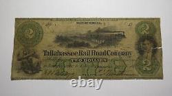 $2 1860 Tallahassee Florida Obsolete Currency Bank Note Bill Rail Road Company