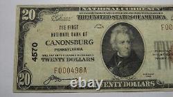 $20 1929 Canonsburg Pennsylvania PA National Currency Bank Note Bill! #4570 VF