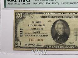 $20 1929 Girard Kansas National Currency Bank Note Bill #3216 PMG VF20 Serial #3