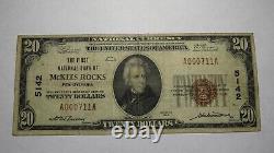 $20 1929 McKees Rocks Pennsylvania PA National Currency Bank Note Bill 5142 Fine