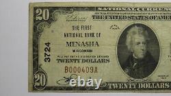 $20 1929 Menasha Wisconsin WI National Currency Bank Note Bill Charter #3724 VF