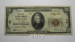 $20 1929 Moravia New York NY National Currency Bank Note Bill Ch. #99 Very Fine